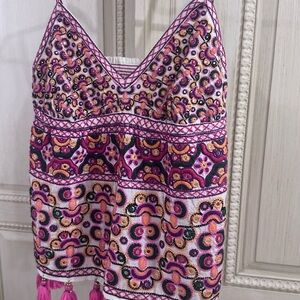 Colorful Embroidered Sleeveless tank top with mirrors and tassels